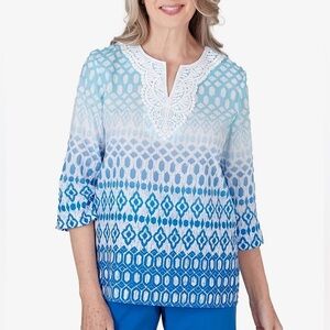Alfred Dunner Women's Neptune Beach Ombre Diamond Print Tunic Top